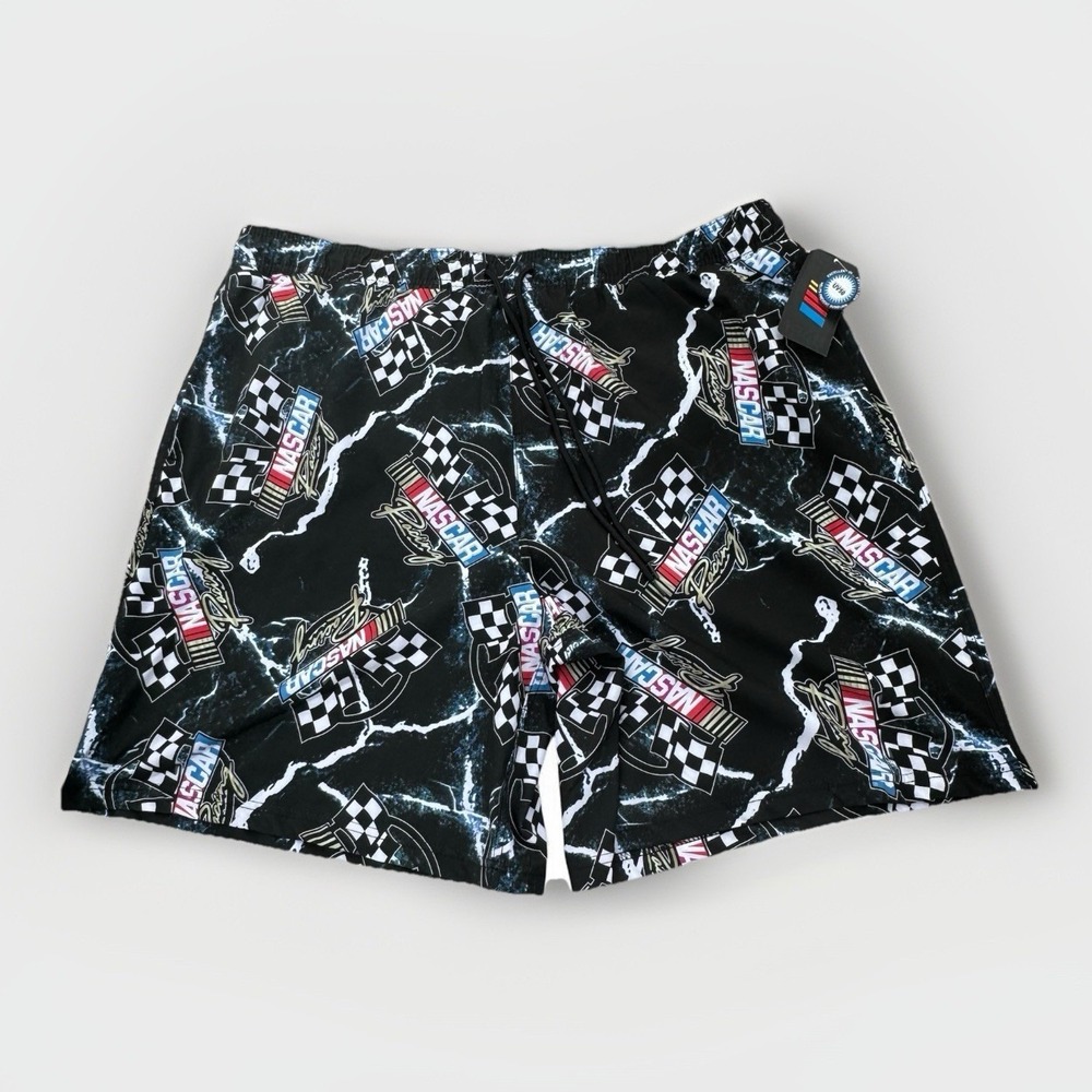 NASCAR Racing Racetrack Board Shorts Men's Swim Trunks 3XL Black Checkered Flag